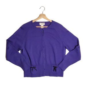 Pendleton (Vintage) Purple Cardigan with Black Velvet Bow Detail Sz. Large